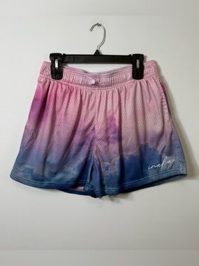 Inaka Power Pink Blue Ombre Mesh Gym Shorts 2XL Sunset Tie Dye Fitness Athletic
